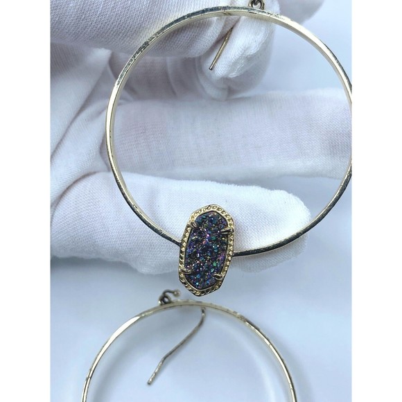 Kendra Scott Elora Gold Multi Drusy Hoop Earrings, Authentic - Picture 7 of 16